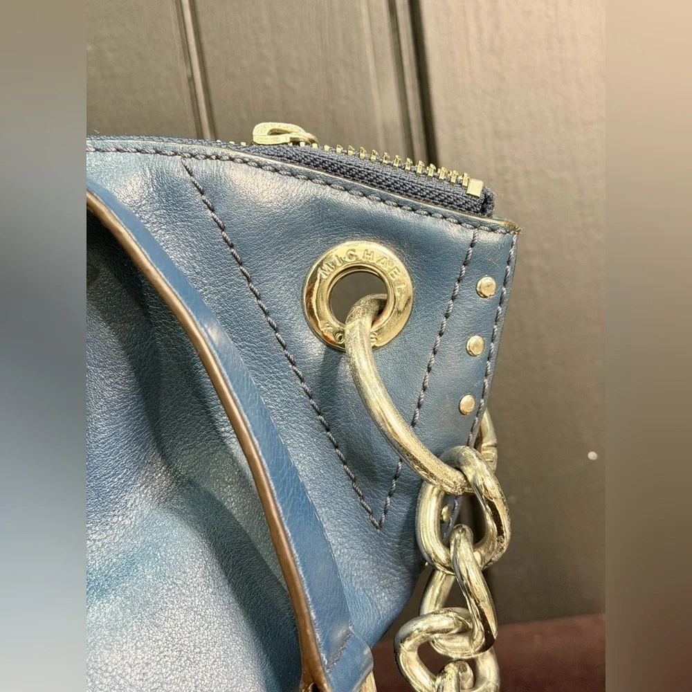 Michael Kors Astor LG Chain Satchel Genuine Leather Tote Silver Accents